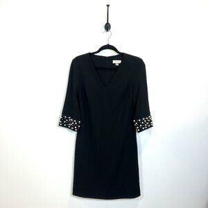 Calvin Klein Women’s Black Sheath Dress With Pearl Sleeves Size 4 V-Neck